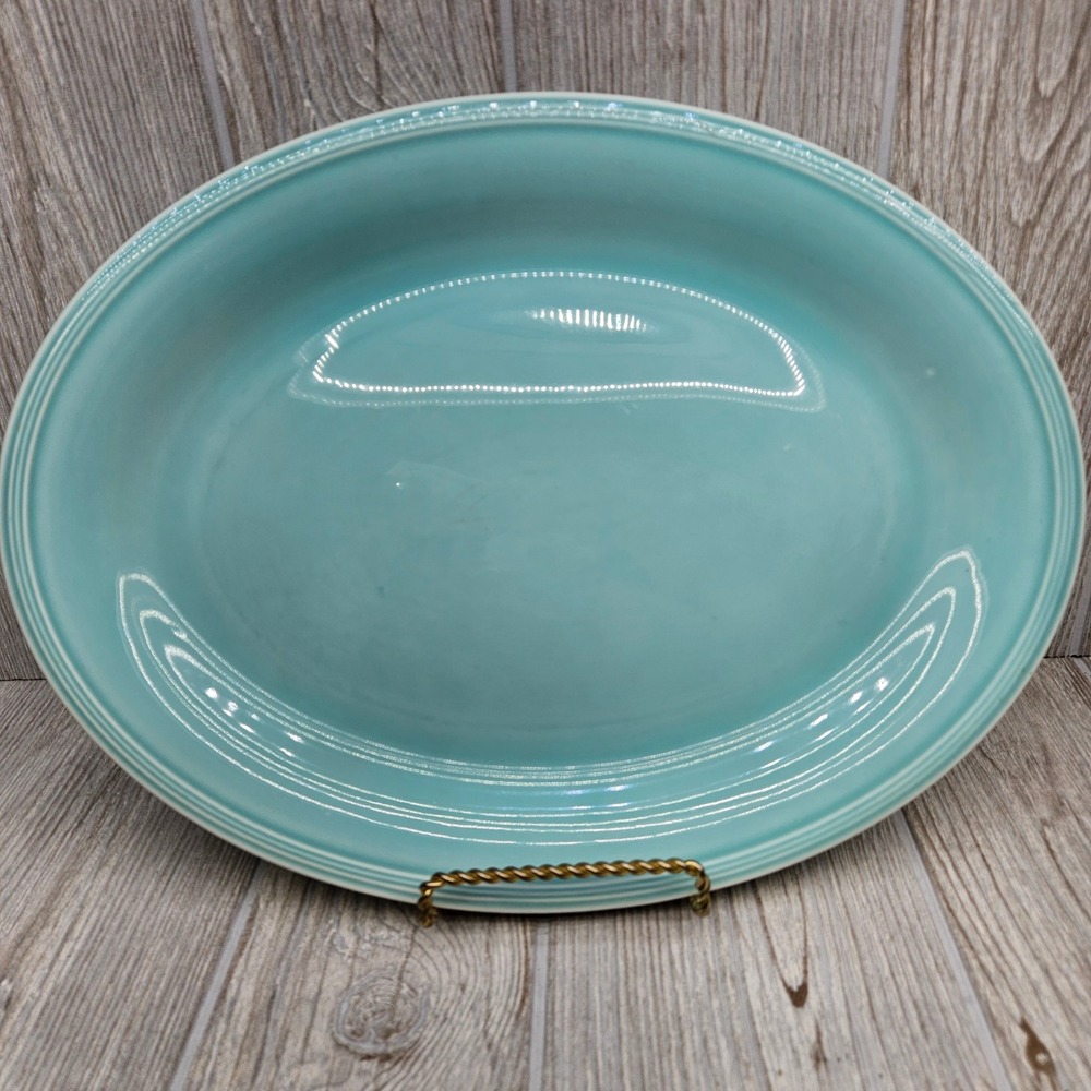 Edwin M Knowles Deanna Turquoise Blue Oval Serving Platter 13.5" USA 42-9